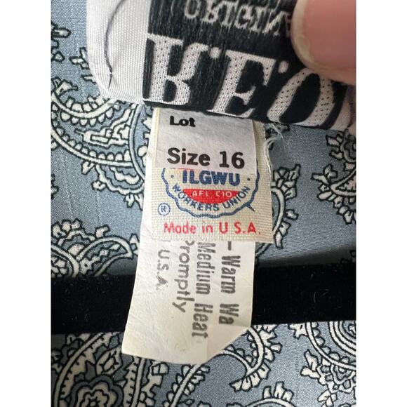 Vintage REO Original Blue White Paisley Lace Collar Secretary Dress 80s Size 14 - Picture 6 of 12